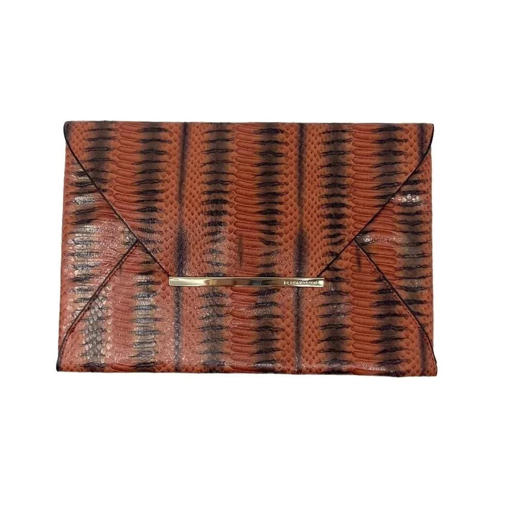 BCBGMAXAZRIA Faux Snakeskin Envelope Clutch Brown Black Y2K Bag